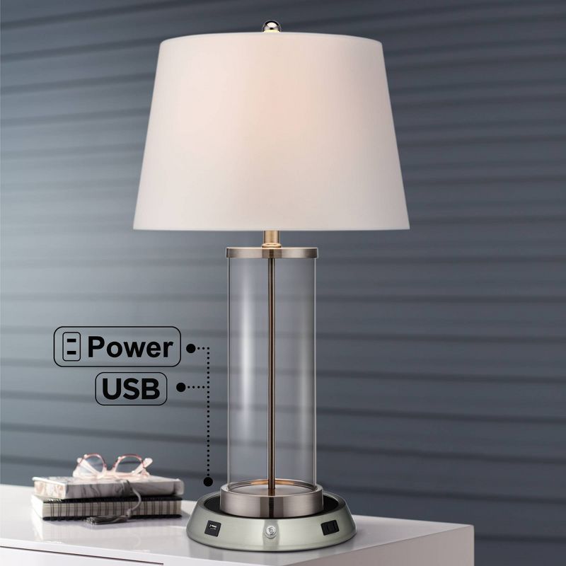 360 Lighting Modern Table Lamp with Dimmable USB and AC Power Outlet Workstation Base 26.25" High Fillable Clear Glass Nickel for Living Room, 2 of 8
