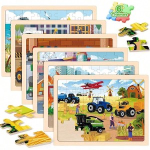 Transportation Wooden Jigsaw Puzzles - 6 Pack, 60 Piece Set for
