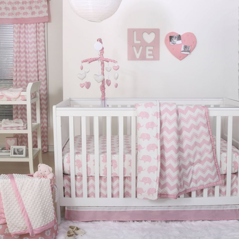 The Peanutshell Fitted Crib Sheets - Elephant and Pink Hearts - 2pk, 5 of 9