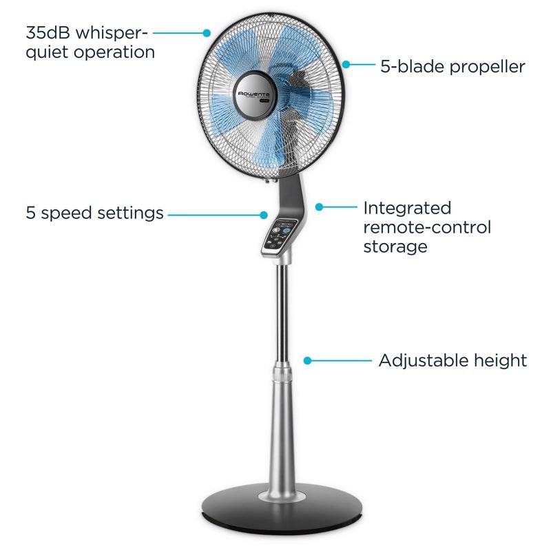 Rowenta 16&#34; Stand Fan Turbo Oscillating Silence Extreme Black, 3 of 13