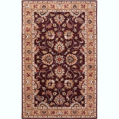 Mark & Day Paris 5'x8' Rectangle Tufted Indoor Area Rugs Burgundy: Stain-Resistant Wool, Traditional Botanical Design