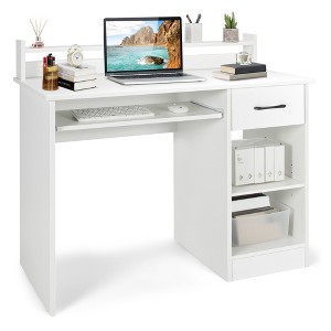 Costway 22" Wide Computer Desk Writing Study Laptop Table w/ Drawer & Keyboard Tray White\Black - 1 of 4