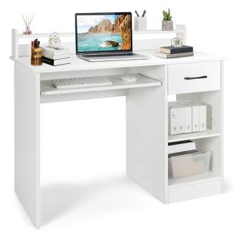 Costway 22" Wide Computer Desk Writing Study Laptop Table w/ Drawer & Keyboard Tray White