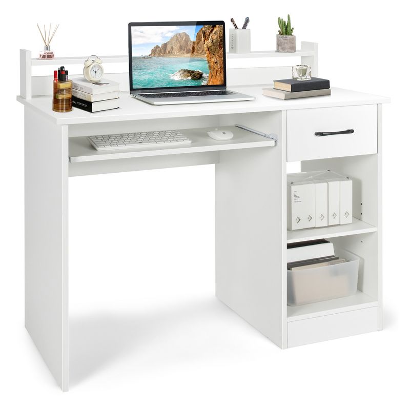Costway 22" Wide Computer Desk Writing Study Laptop Table w/ Drawer & Keyboard Tray White\Black, 1 of 13