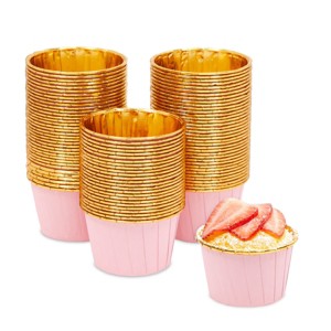 Sparkle and Bash 100 Pack Pink and Gold Foil Paper Cupcake Liners Wrappers, Standard Muffin Baking Cups - 1 of 4