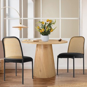 Dwen+Milan 3pcs Round Table Set with 2 Chair, 35" Round Table with 2 Bouclé Fabric Rattan Chair for Living room, Dining Room - Maison Boucle - 1 of 4