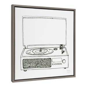 22" x 22" Sylvie Victrola Record Player Framed Canvas by Statement Goods Gray - Kate & Laurel All Things Decor - 1 of 4