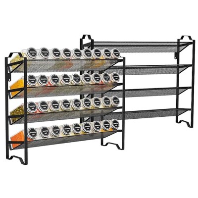 Simple Trending 2 Pack 4 Tier Spice Rack Organizer,Stackable Kitchen Counter Shelves,for Cabinet,Countertop,Pantry, ,Jars not Included, Black