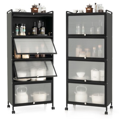 Tangkula 5-Tier Microwave Stand Kitchen Baker's Rack with Wheels Rolling Storage Cabinet with Double Anti-toppling Device