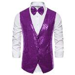 Lars Amadeus Men's Sequin Shiny Slim Fit Sleeveless Vest Suit Waistcoat Set with Bow Tie