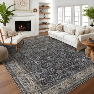 Washable Area Rugs Boho Distressed Rug for Living Room Non Slip Vintage Throw Carpet Indoor for High Traffic Areas - 1 of 4