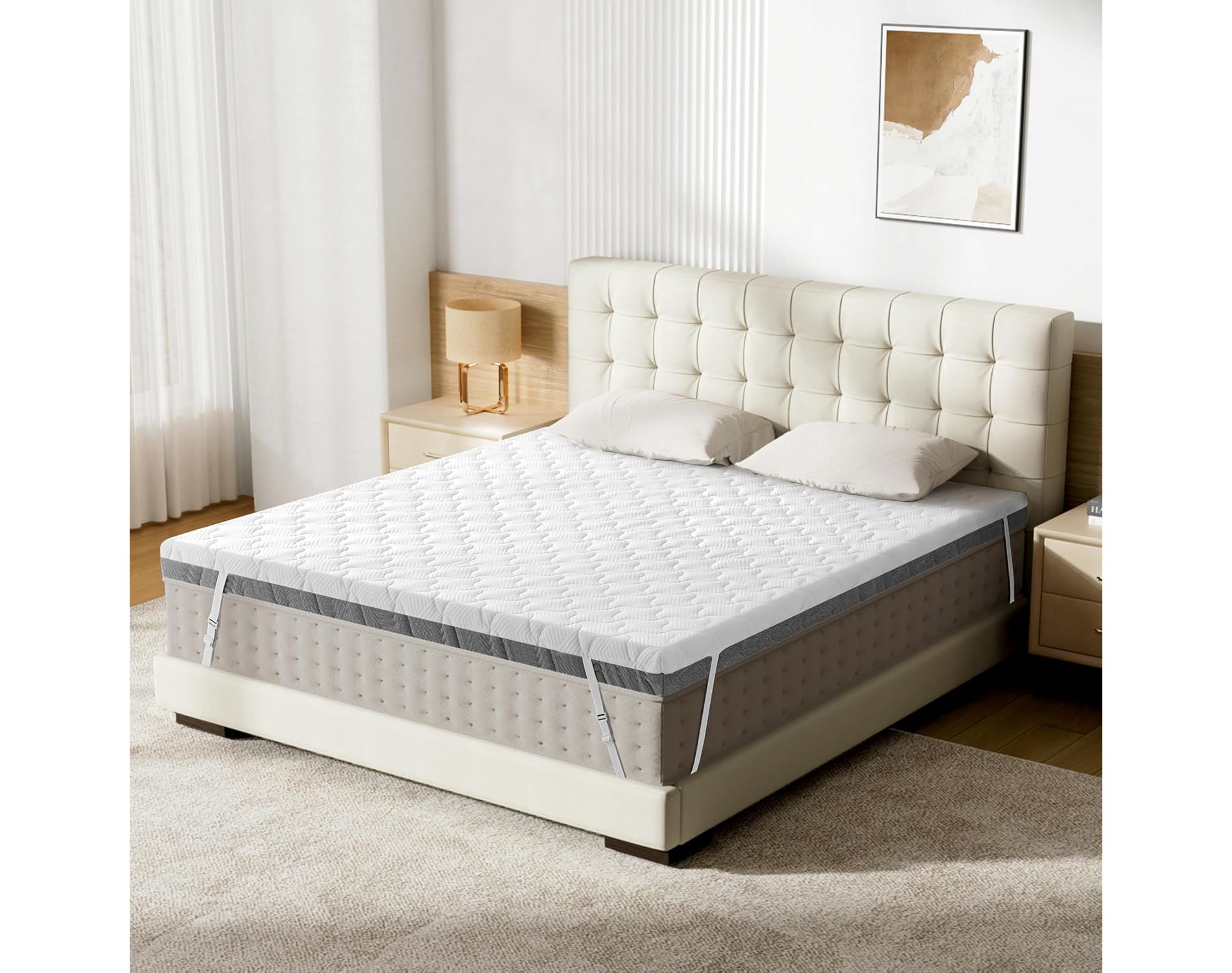 Vipbear Extra Firm  Mattress Topper, Dual-Sided Flippable, High-Density Pad for Back Pain Relief, with Removable Cover