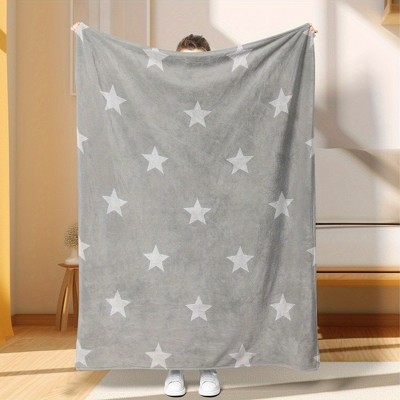 Grey Stars Print Flannel Throw Blanket - Soft & Warm All-Season Cozy Blanket for Sofa, Bed, Office, Home Decor, Throw Blanket for Couch