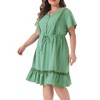 Agnes Orinda Women's Plus Size Elegant Short Sleeve Tie Waist Ruffle Hem At Knee Dresses - 2 of 4