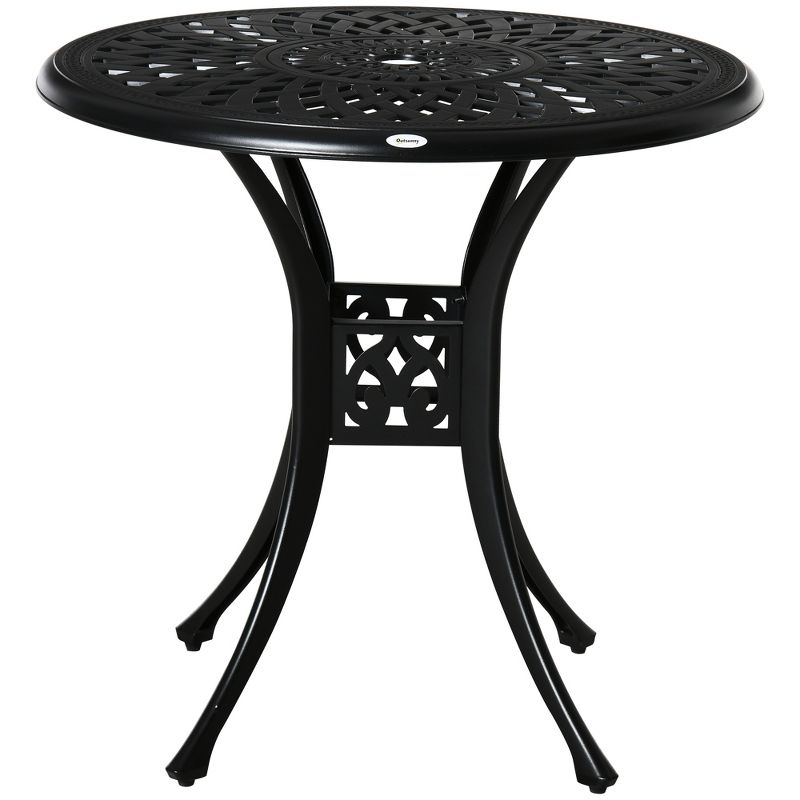 Outsunny 30" Round Patio Dining Table with Umbrella Hole, Antique Cast Aluminum Outdoor Bistro Table, Black, 4 of 7