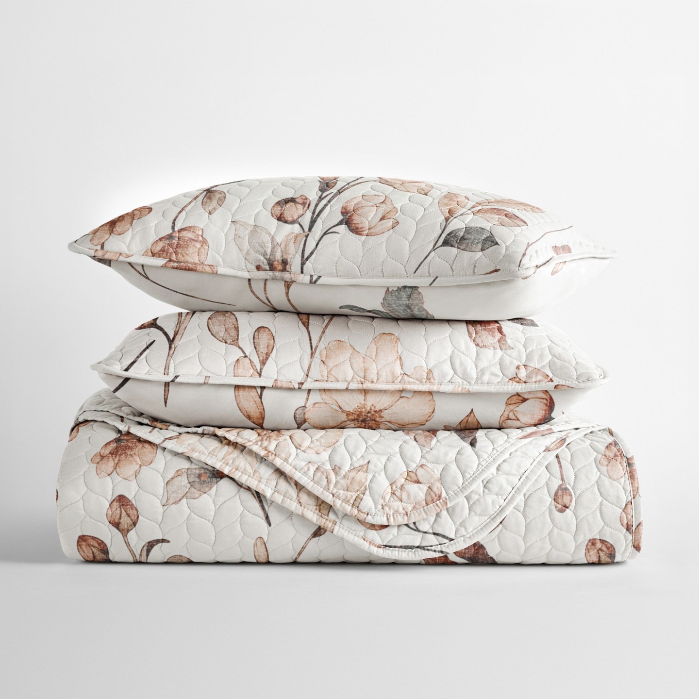 Комплект с покрывалом Becky Cameron Ultra-Soft Quilt Set – Lightweight Microfiber Coverlet in Russet Floral Pattern, Russet Floral Natural, Full/Queen, цвет: С принтом — фото 6
