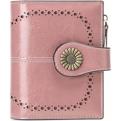 Wikineon Small Women's Leather Bifold Wallet - RFID Blocking Credit Card Holder with Zipper Coin Pocket, Organized Card Slots for Easy Access