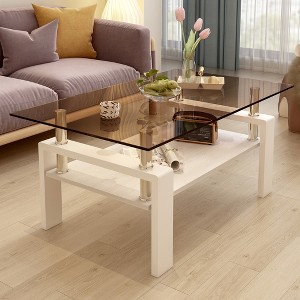 Rectangle Coffee Table, Tempered Glass Tabletop with MDF Layer, Black Iron Leg Modern Table, for Living Room - 1 of 4