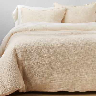 Full/Queen Textured Chambray Cotton Duvet & Sham Set Natural - Casaluna™