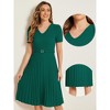 Allegra K Women's V-Neck Short Sleeve Belted A-Line Work Pleated Dress - 2 of 4