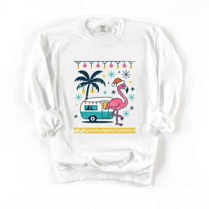 Simply Sage Market Ugly Sweater Flamingo Garment Dyed Sweatshirt - 1 of 4
