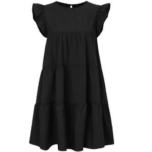Coolmee Women Summer Mini Dress Casual Ruffle Sleeve Babydoll Dress Beach Loose Flowy Short Sundress - 1 of 4