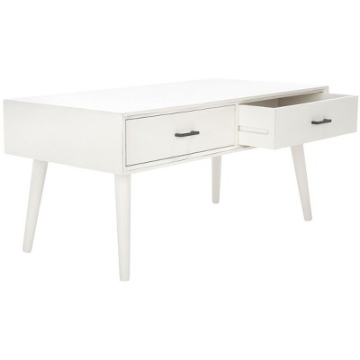 Mozart Mid-Century Rectangular Coffee Table with Storage - Distressed White