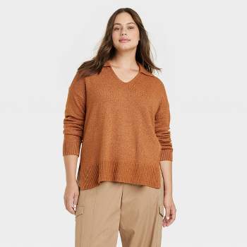 Women's Collared V-Neck Pullover Sweater - Ava & Viv™