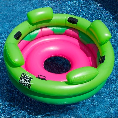 Bright Green and Pink Inflatable Pool Float with Headrests