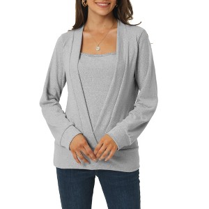 Seta T Women's Casual Fake Two-Piece Square Neck Long Sleeve Knit Blouse - 1 of 4