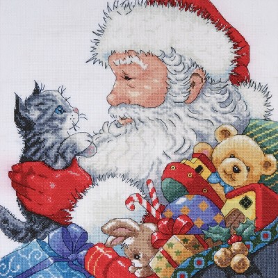 Design Works Counted Cross Stitch Kit 13"X13"-Santa & Kitten (14 Count)