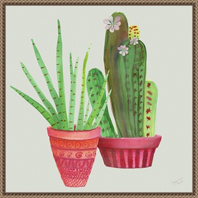 Succulent Symphony IV Watercolor Canvas Print with Bronze Frame