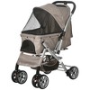PawHut Travel Pet Stroller for Dogs, Cats, One-Click Fold Pushchair with Swivel Wheels, Brakes, Basket Storage, Safety Belts, Adjustable Canopy Brown - 4 of 4