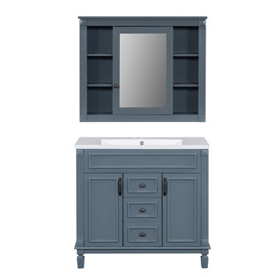Vynxaria Bathroom Vanity with Mirror Cabinet 3-Hole Basin (32mm Faucet Fit), Soft-Close Storage, Water-Resistant, Easy Assembly