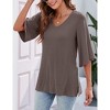Coolmee Women's Loose V Neck Blouse with 3/4 Bell Sleeves - 2 of 4