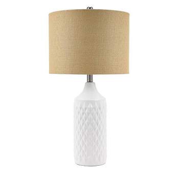 26.5" Geometric Ceramic Table Lamp with Linen Shade White - Cresswell Lighting