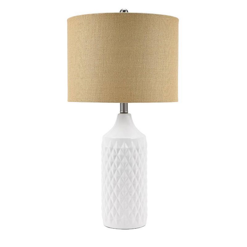 26.5&#34; Geometric Ceramic Table Lamp with Linen Shade White - Cresswell Lighting, 1 of 9
