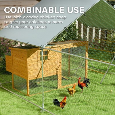 Large Silver Metal Chicken Coop with UV-Resistant Cover