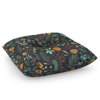 Ninola Design Christmas Botanical Charcoal Square Floor Pillow - Deny Designs