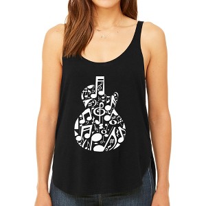 LA Pop Art Music Notes Guitar - Women's Premium Word Art Flowy Tank Top - 1 of 4