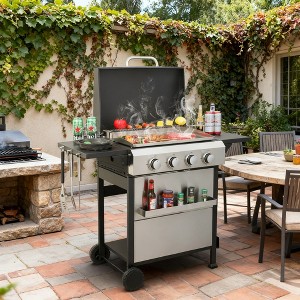 BAOURE 4-Burner Propane Gas BBQ Grill with XL Stainless Steel Plancha, 49,200 BTU Outdoor Barbecue Station, 672 sq in Total Cooking Surface - 1 of 4