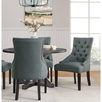 Elegant Gray Tufted Upholstered Side Chair with Black Wooden Legs