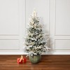 LuxenHome 4.5Ft Pre-Lit Artificial Flocked Pine Tree, Lighted Porch Tree with Pinecones and Rustic Gold Pot Off-White - 3 of 4