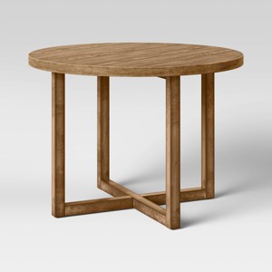 Keener All Wood Round Dining Table Brown Threshold Farmhouse Style 4 Seat Capacity Rubberwood Frame