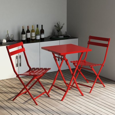 VYNXARIA 3 Piece Patio Bistro Set of Foldable Square Table and Chairs, Red