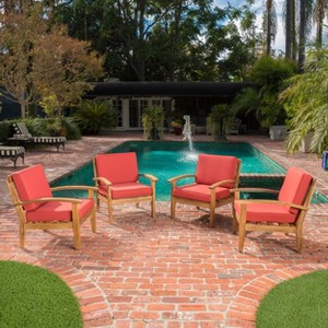 Christopher Knight Home Peyton Outdoor Acacia Wood Club Chairs with Water-Resistant Cushions (Set of 4) - 1 of 4