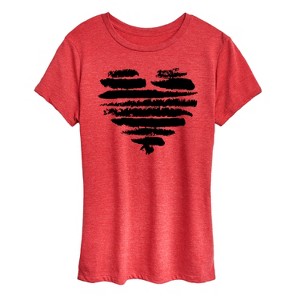 Women's - Instant Message - Brushstroke Heart Stripes Short Sleeve Graphic T-Shirt - 1 of 4