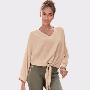 Women's Tie Front V-Neck Blouse Shirt - LASCANA - 1 of 4
