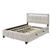 Queen Size Upholstered Platform Bed with LED Light, Twin XL Size Trundle and 2 Drawers, Beige/Dark Gray/Pink-ModernLuxe - 4 of 4
