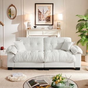 91.5"Chenille Deep Seat Sofa Couch with 2 Throw Pillows-Morden Fort - 1 of 4